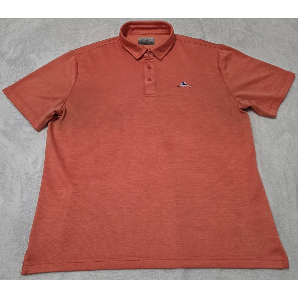 Ocean & Coast Short Sleeve Coral Orange Fishing Polo Shirt Size Large